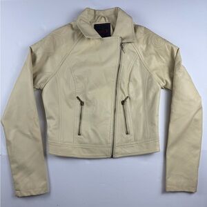 Yoki Women's Beige faux leather moto jacket with arm detailing size medium